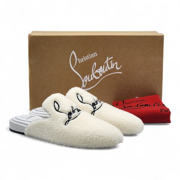 Christian Louboutin Shoes - Christian Louboutin Navy Coolito Donna Flat White Boa Logo Mules EU 38 US 8